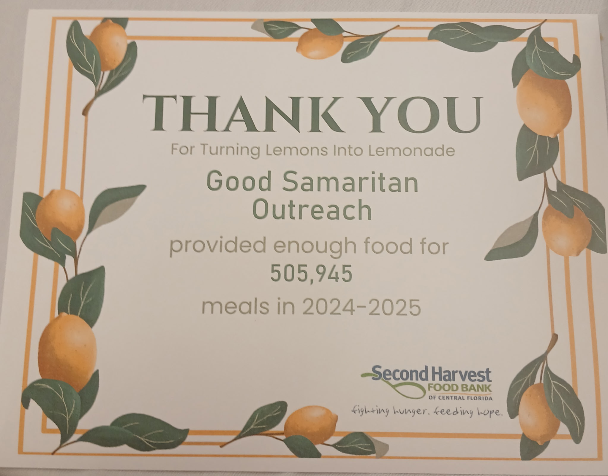 Thank you message for Good Samaritan Outreach supporters